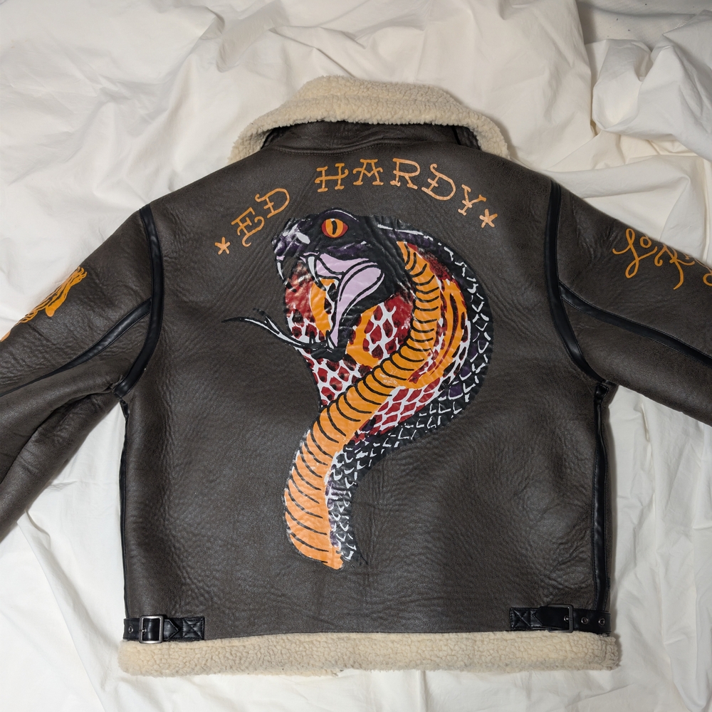 Ed Hardy Gray and Cream Varsity Jacket - Picture 2 of 6